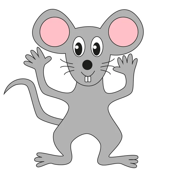 Funny Cartoon Grey Mouse Isolated White Background — Stock Vector