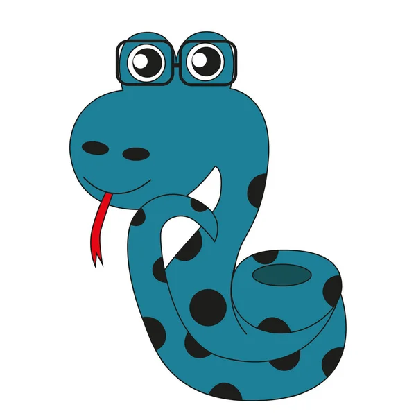 Serpente Con Occhiali Colore Blu Con Lingua Appesa Isolato Uno — Vettoriale Stock