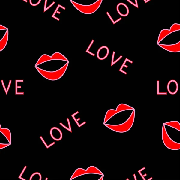 Seamless Pattern Women Lips Inscriptions Love Fabric Workpiece Etc — Stock Vector