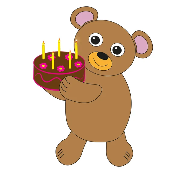 Bear with birthday cake. — Stock Vector