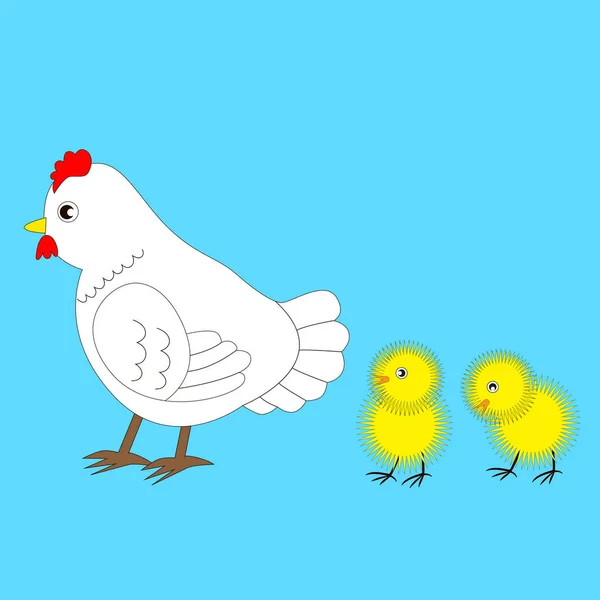 Mãe galinha e duas galinhas . —  Vetores de Stock