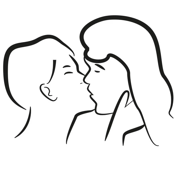 Beso gentil de dos personas enamoradas . — Vector de stock