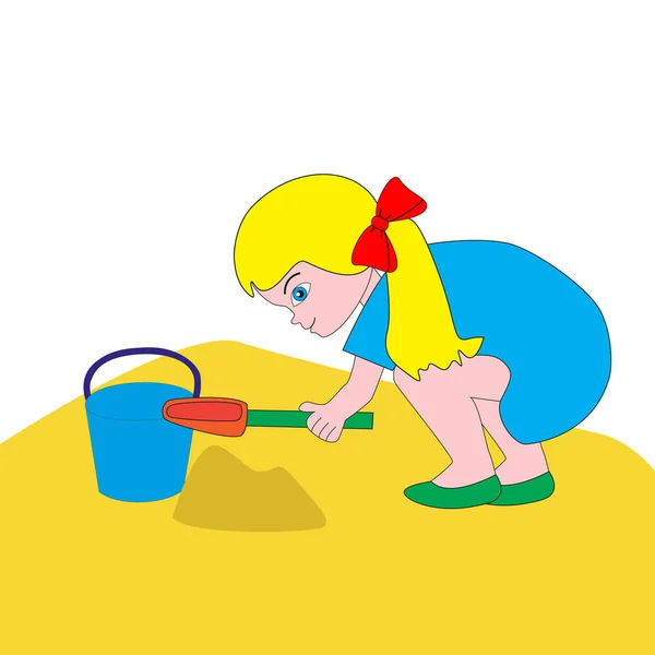Κορίτσι παίζει στο sandbox. — Διανυσματικό Αρχείο