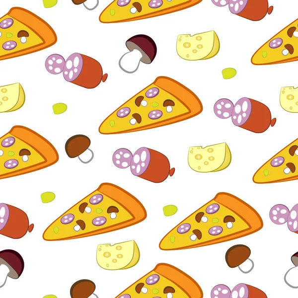 Een Stuk Pizza Ingrediënten Een Witte Achtergrond Vector Naadloze Illustratie — Stockvector