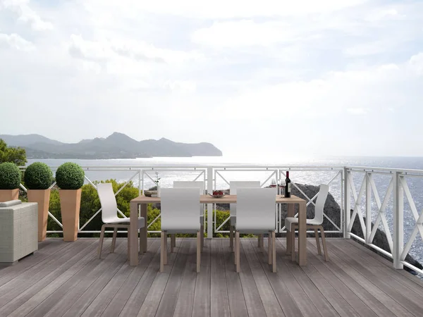 Paysage Vacances Avec Belle Terrasse Patio Balcon Avec Vue Sur — Photo