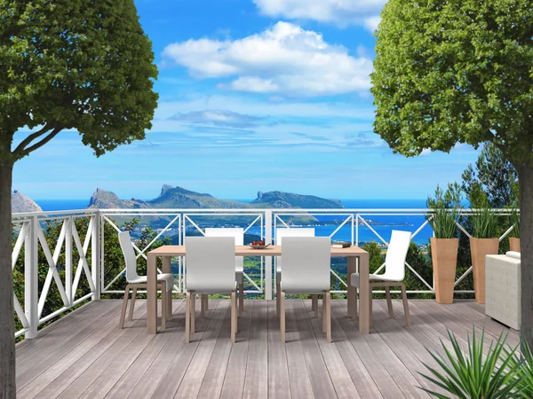 Terrasse Une Maison Vacances Dans Les Montagnes Avec Vue Sur — Photo