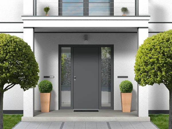 Gevel Met Ingang Portal Balkon Pijlers Voordeur Rendering — Stockfoto