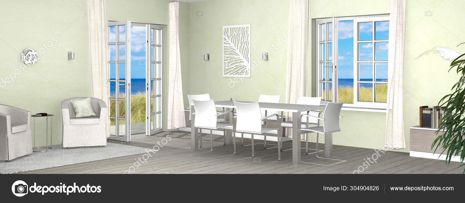 Holiday Home Interior Open Windows French Doors View Dunes