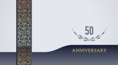 50th jubilee, anniversary, wedding or birthday festive golden vintage vector background for invitation card clipart