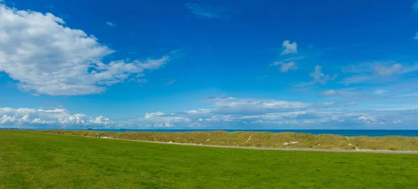 Panoramic Landscape Cycle Path Dunes Dyke View Sea — Stock Photo, Image