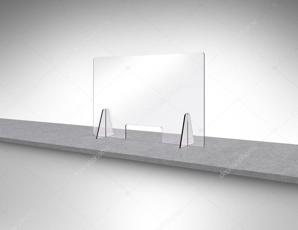 3D rendering of acrylic glass pane for protection against corona viruses