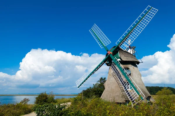 Moinho Vento Velho Estilo Holandês Paisagem Reserva Natureza Geltinger Birk — Fotografia de Stock