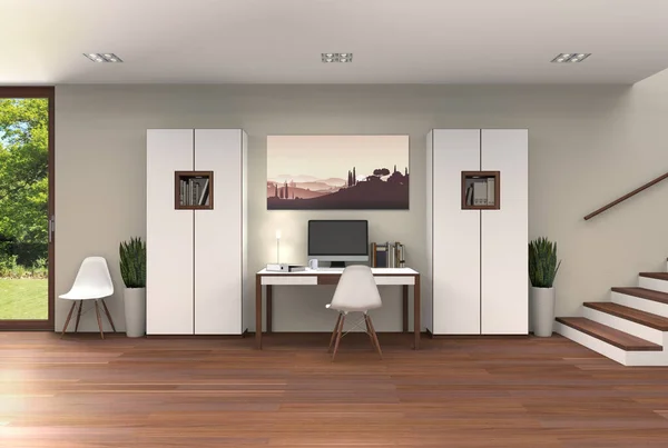 Fictieve Weergave Van Een Home Office Interieur Met Modern Meubilair — Stockfoto