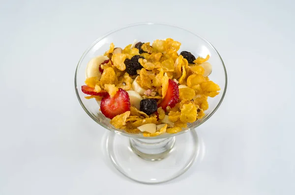 Bowl Granola Fruits Banana Strawberry Raisin — Stock Photo, Image