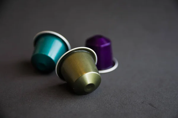 Beautiful Colored Coffee Capsules Black Background — Stock Photo, Image