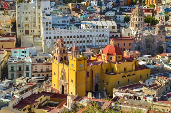 Panoramic View Basilica Our Lady Beautiful Yellow Church City Guanajuato — Stock Photo, Image