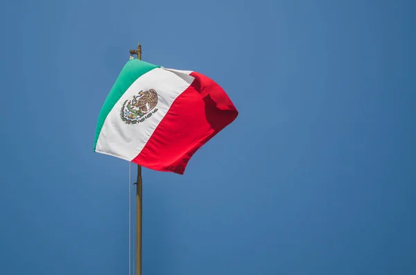 Bandera Mexicana Con Fondo Azul Cielo —  Fotos de Stock