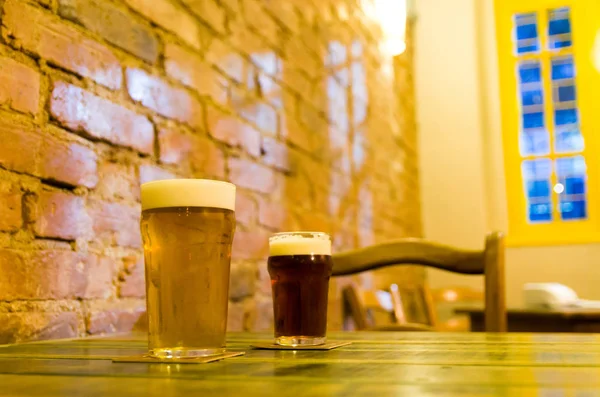 Glass Pint Beer Top Bar Counter Brewpub Craftbeer — Stock Photo, Image