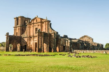 Unesco sitesi - Guaranis bir Cizvit misyon parçası: kilise, kalıntıları, Sao Miguel das Missoe, Rio Grande Sul, Brezilya.