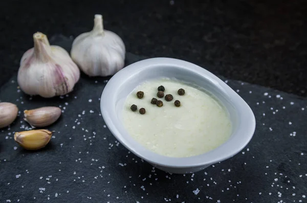 Delicious Lebanese Arabic Food Thum Sauce Produced Garlic — Stock Photo, Image