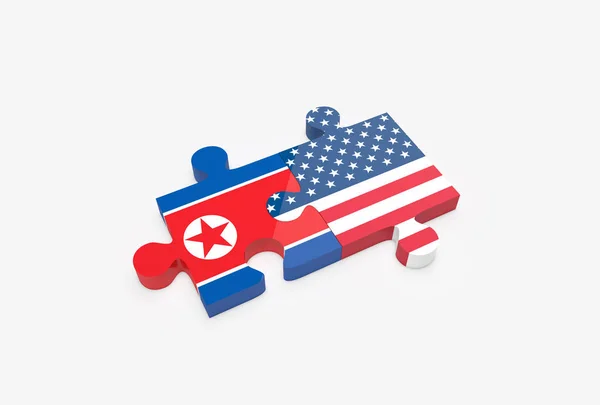 Две Головоломки Связанные Флагами Сша Северной Кореи Концепция Отношений Сша — стоковое фото