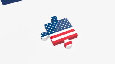 İki parçalı bulmaca parça ABD ve Kuzey Kore bayraklarıyla bağlı. ABD ve Kuzey Kore ilişkiler kavramı. 