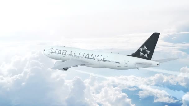 Membro Grupo Star Alliance Boeing 777 Voando Alto Acima Das — Vídeo de Stock