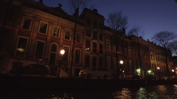 Cruzeiro Nos Canais Amsterdã Holanda Pôr Sol — Vídeo de Stock