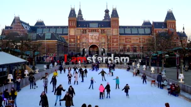 Patinaje Sobre Hielo Pista Patinaje Sobre Hielo Del Rijksmuseum Ámsterdam — Vídeos de Stock