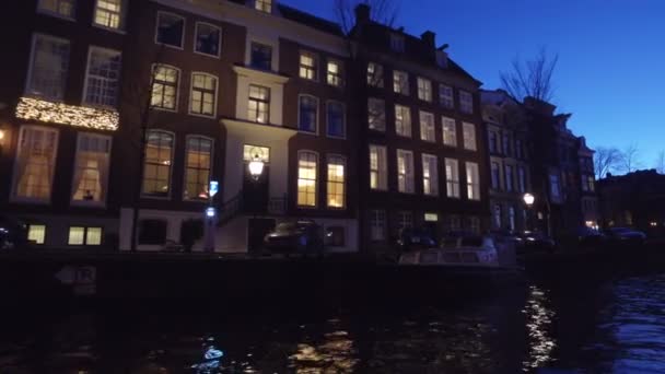 Casas Decoradas Navidad Amsterdam Holanda Por Noche — Vídeos de Stock