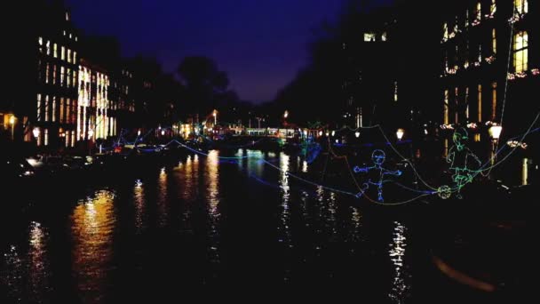 Ville Pittoresque Amsterdam Aux Pays Bas Nuit — Video