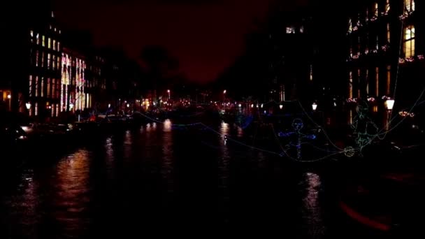 オランダのアムステルダムからの都市景観夜 — ストック動画