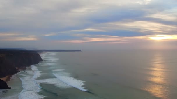 Antena Piękny Zachód Słońca Praia Vale Figueiras Portugalii — Wideo stockowe