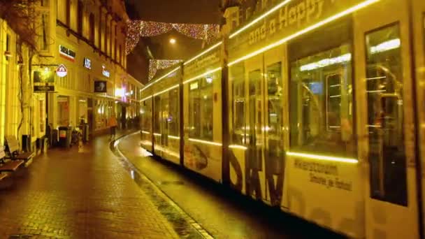 Tranvía Conducción Navidad Amsterdam Países Bajos Por Noche — Vídeo de stock
