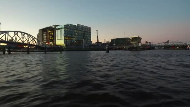 Crucero Puerto Amsterdam Países Bajos Atardecer — Vídeos de Stock