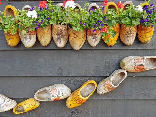 Traditionelle Holzschuhe Mit Blumen Den Niederlanden — Stockfoto