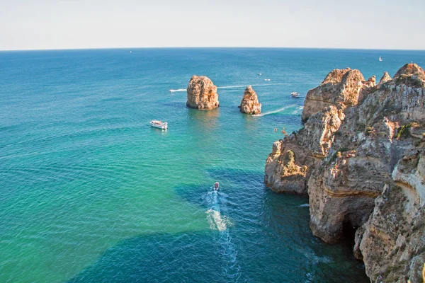 Aerial Rochas Naturais Ponte Piedade Lagos Portugal — Fotografia de Stock