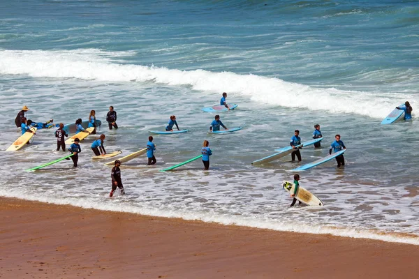 Vale Figueiras Portugalsko Července 2018 Antény Surfaři Surfaři Poučení Praia — Stock fotografie