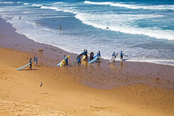 Vale Figueiras Portugalsko Července 2018 Antény Surfaři Surfaři Poučení Praia — Stock fotografie