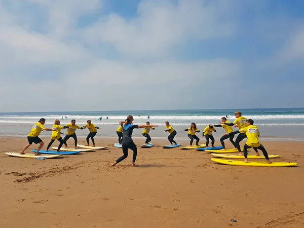 Vale Figueiras Portugal Septiembre 2018 Los Surfistas Reciben Clases Surf — Foto de Stock