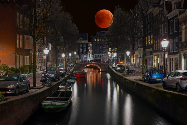 Ciudad Escénica Amsterdam Los Países Bajos Por Noche —  Fotos de Stock