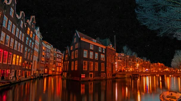 Ville Pittoresque Amsterdam Aux Pays Bas Nuit — Video