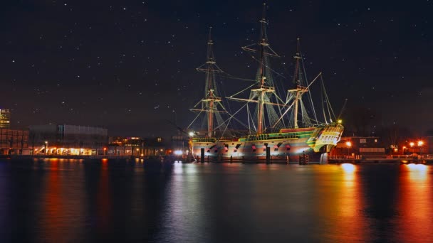 Puerto Ámsterdam Los Países Bajos Por Noche — Vídeos de Stock