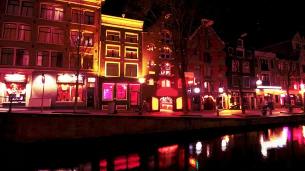 Quartiere Luci Rosse Amsterdam Paesi Bassi Notte — Video Stock