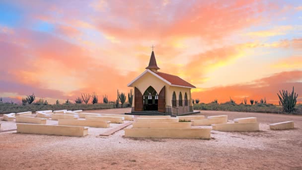 Igreja Alto Vista Pôr Sol Ilha Aruba Mar Caribe — Vídeo de Stock