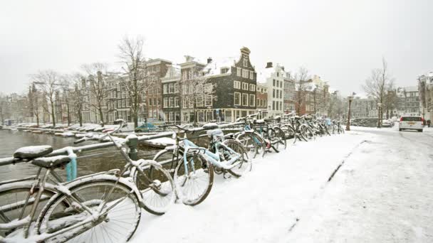 Nevando Amsterdã Holanda Inverno — Vídeo de Stock