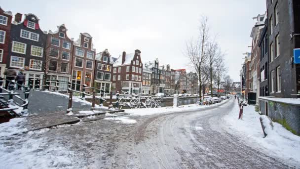 Amszterdam Hollandia Téli Havazás — Stock videók