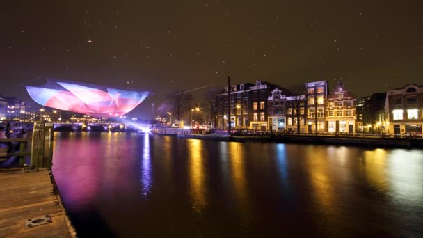 Festival Luz Amsterdam Los Países Bajos Por Noche — Vídeos de Stock