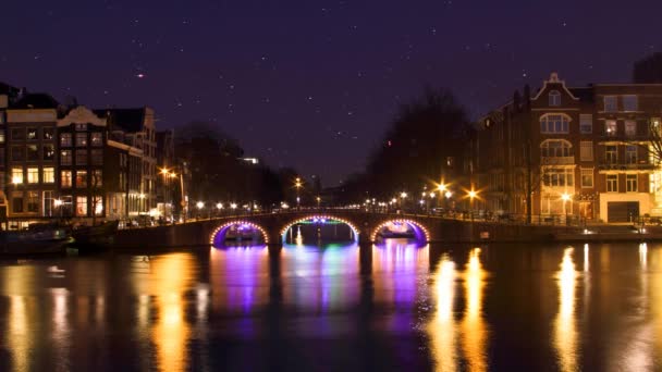 Városkép Amszterdamból Hollandiából Éjszaka — Stock videók