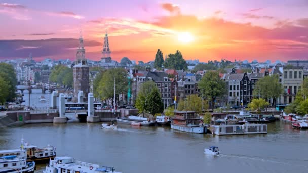 Aérea Ciudad Amsterdam Los Países Bajos Atardecer — Vídeos de Stock